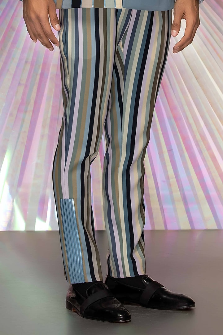 Pastel Blue Cotton Satin Pant Set With Metallic Jacket by Amit Aggarwal Men at Pernia's Pop Up Shop