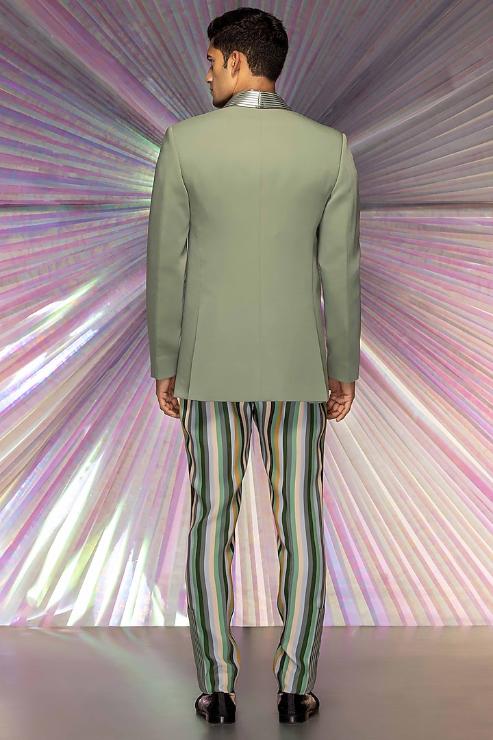 Pastel Green Cotton Satin Pant Set With Metallic Jacket by Amit Aggarwal Men at Pernia's Pop Up Shop