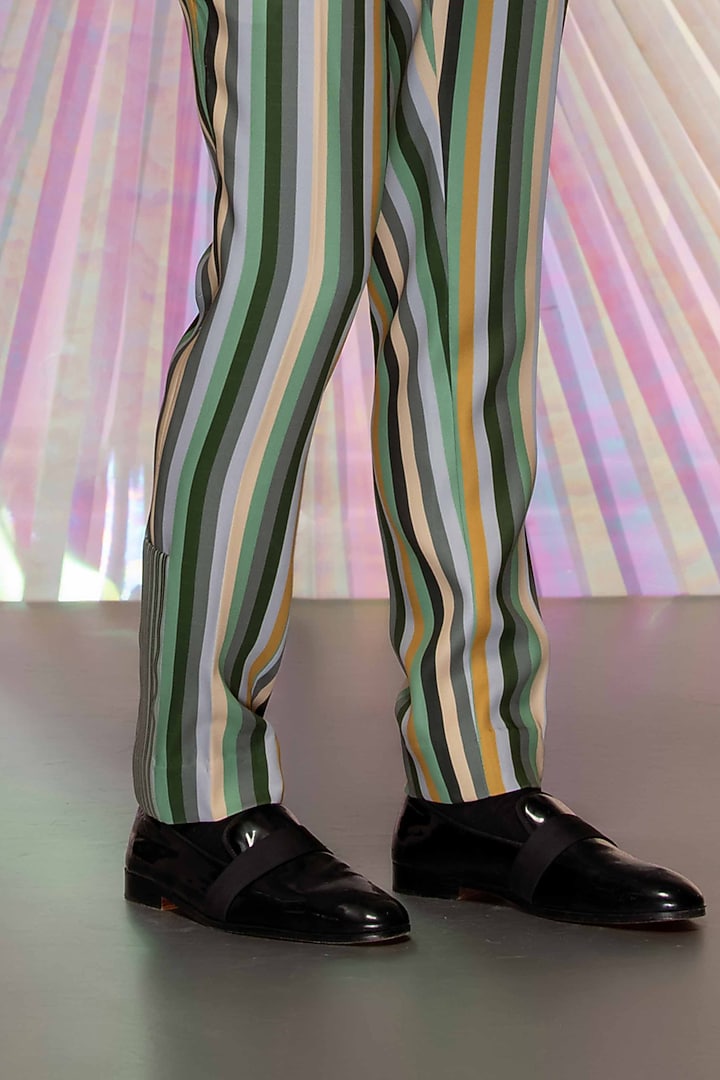Pastel Green Cotton Satin Pant Set With Metallic Jacket by Amit Aggarwal Men at Pernia's Pop Up Shop