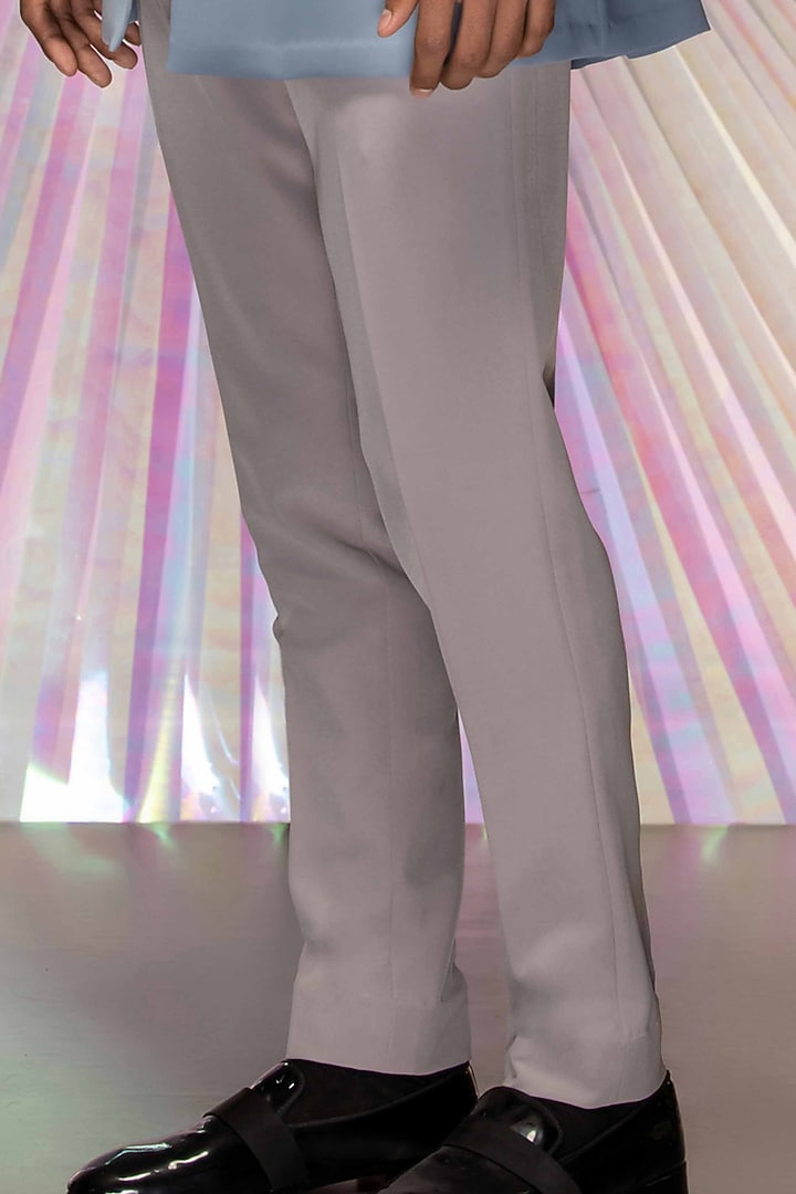 Pastel Blue Banana Crepe Kimono Set With Belt by Amit Aggarwal Men at Pernia's Pop Up Shop