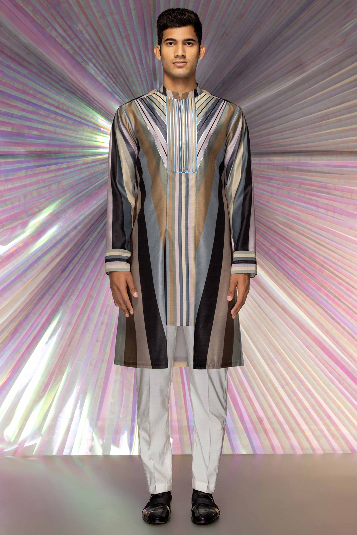 Multi-Colored Chanderi Metallic Polymer Kurta by Amit Aggarwal Men at Pernia's Pop Up Shop