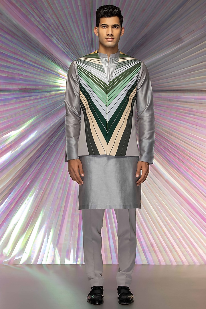 Multi-Colored Satin Crepe Waistcoat by Amit Aggarwal Men