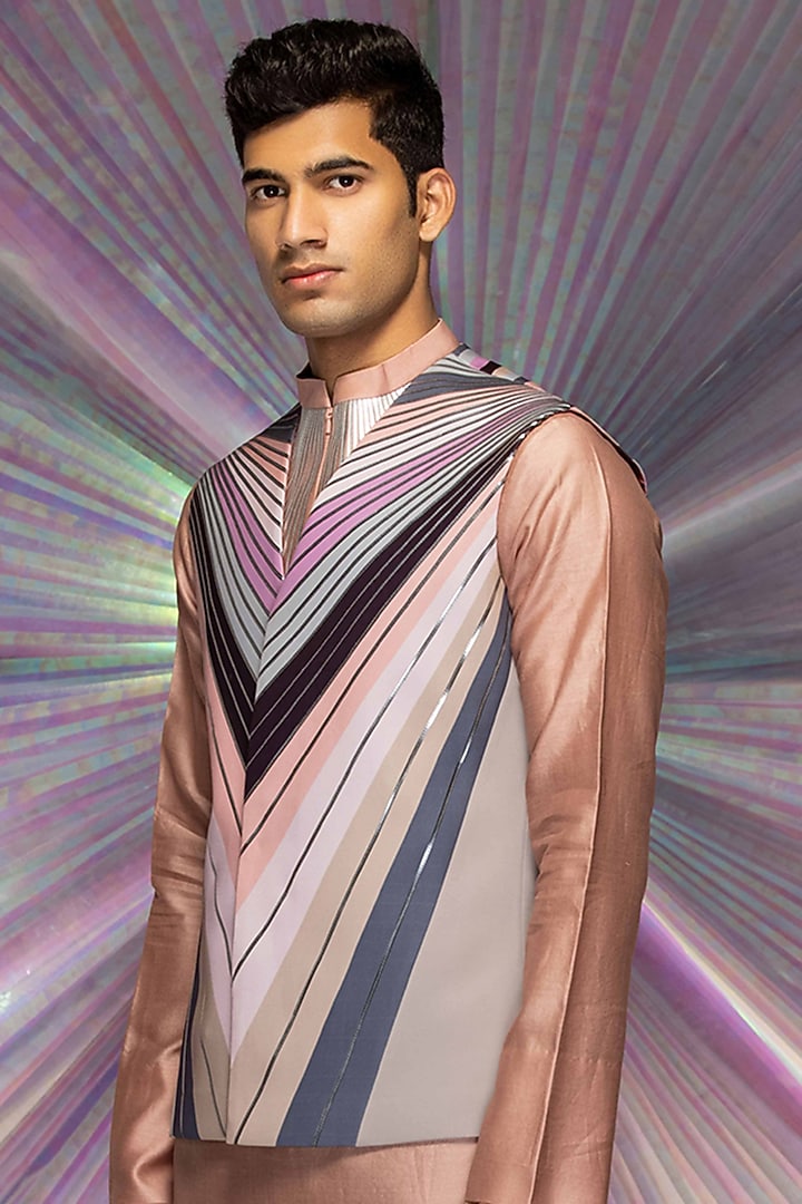 Multi-Colored Satin Crepe Waistcoat by Amit Aggarwal Men at Pernia's Pop Up Shop