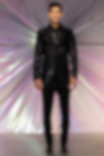 Black Chanderi Blazer Set by Amit Aggarwal Men at Pernia's Pop Up Shop