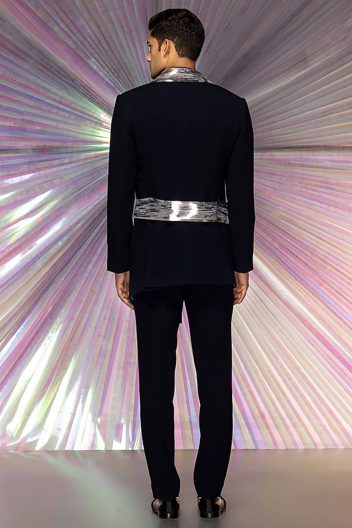 Black Stretch Crepe Jacket Set by Amit Aggarwal Men at Pernia's Pop Up Shop