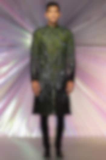 Black & Green Silk Groom Sherwani Set by Amit Aggarwal Men at Pernia's Pop Up Shop