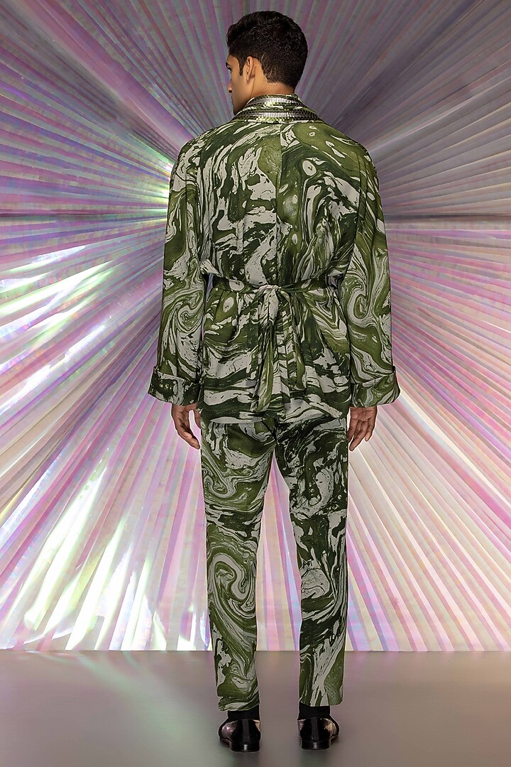 Pastel Green Satin Crepe Pant Set by Amit Aggarwal Men at Pernia's Pop Up Shop