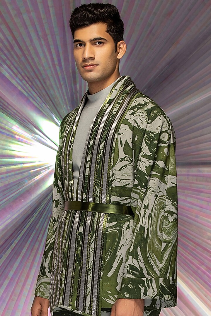 Pastel Green Satin Crepe Pant Set by Amit Aggarwal Men at Pernia's Pop Up Shop