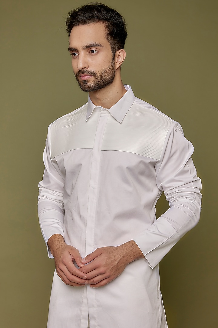 White Cotton Satin & Metallic Polymer Pant Set by Amit Aggarwal Men at Pernia's Pop Up Shop