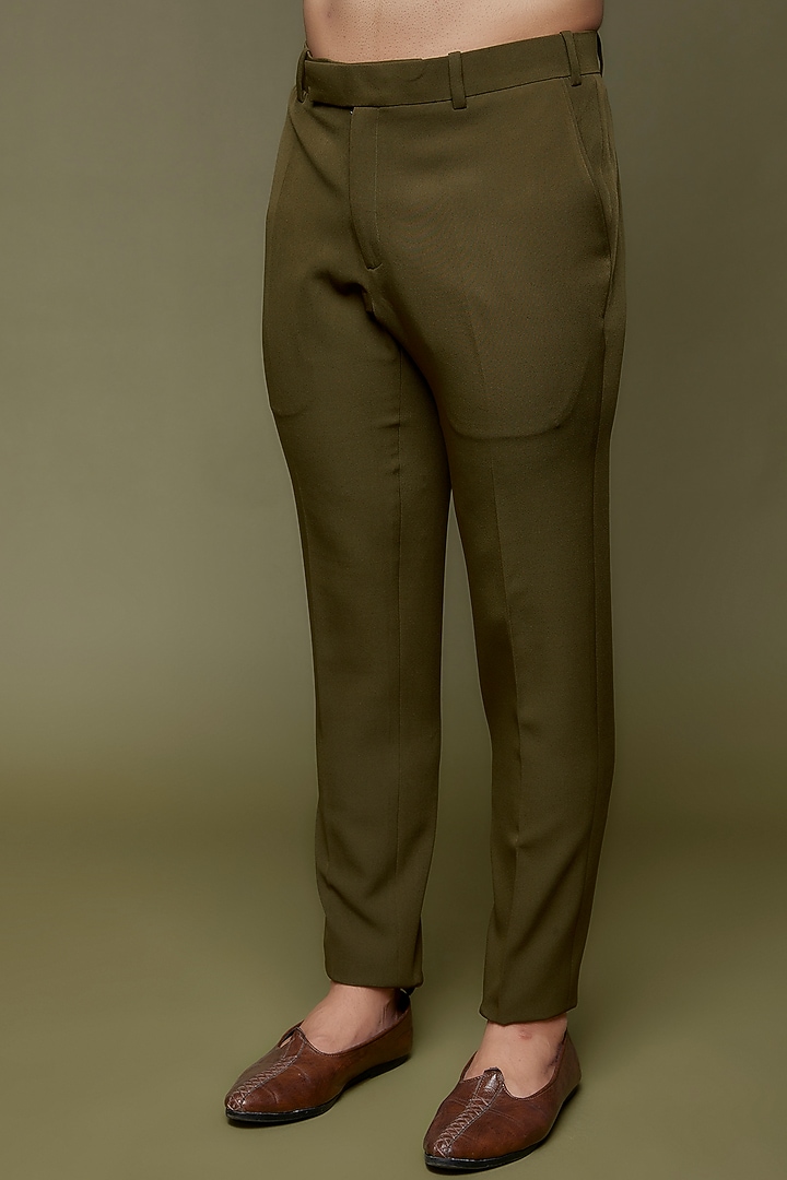 Olive Green Silk & Chanderi Kurta Set by Amit Aggarwal Men at Pernia's Pop Up Shop