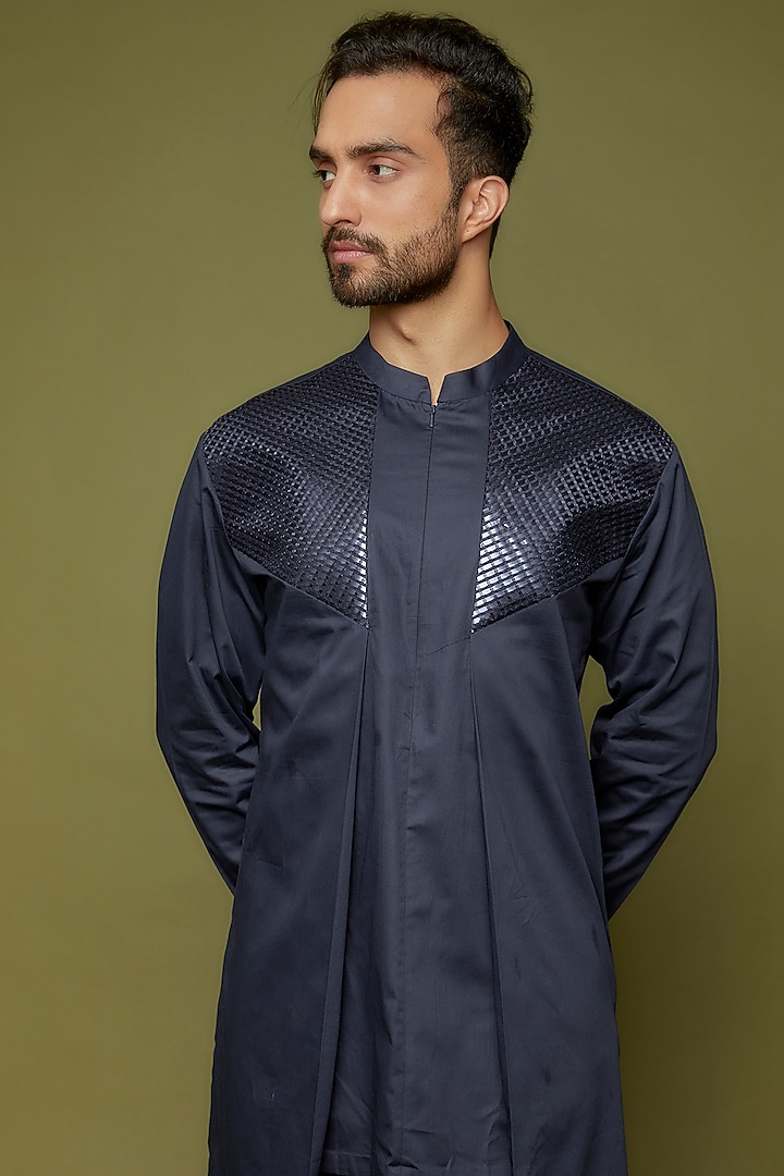 Indigo Blue Mesh Fabric Pant Set by Amit Aggarwal Men at Pernia's Pop Up Shop