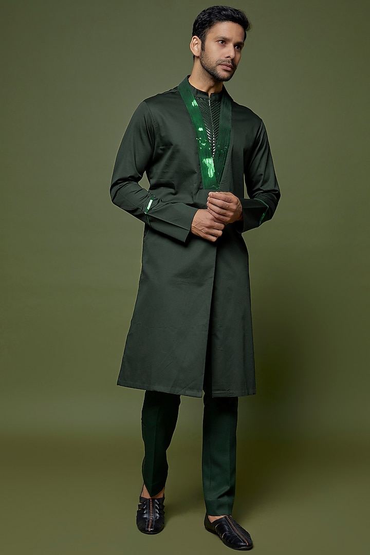 Emerald Metallic Polymer Kurta Set by Amit Aggarwal Men