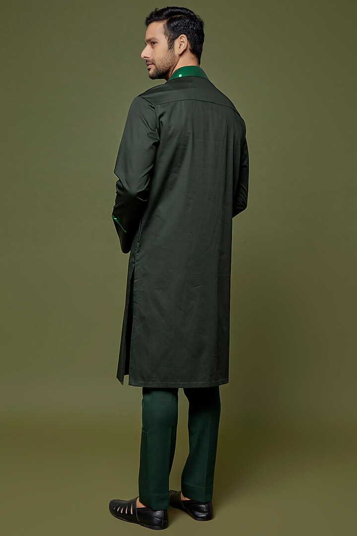 Emerald Metallic Polymer Kurta Set by Amit Aggarwal Men at Pernia's Pop Up Shop