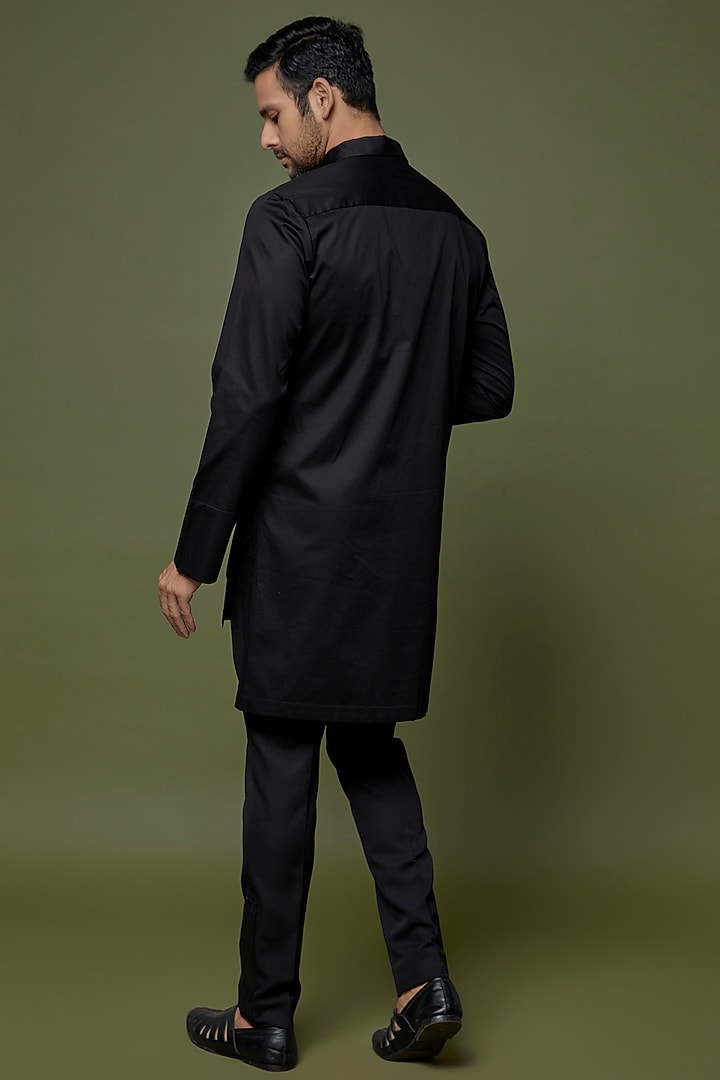 Black Cotton Satin & Metallic Polymer Pant Set by Amit Aggarwal Men at Pernia's Pop Up Shop