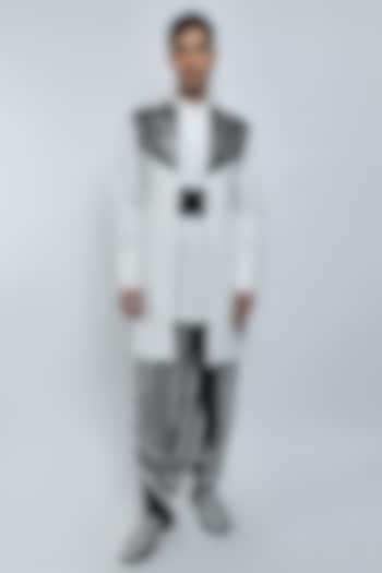 Ivory & Black Metallic Polymer Handwoven Kurta Set by Amit Aggarwal Men