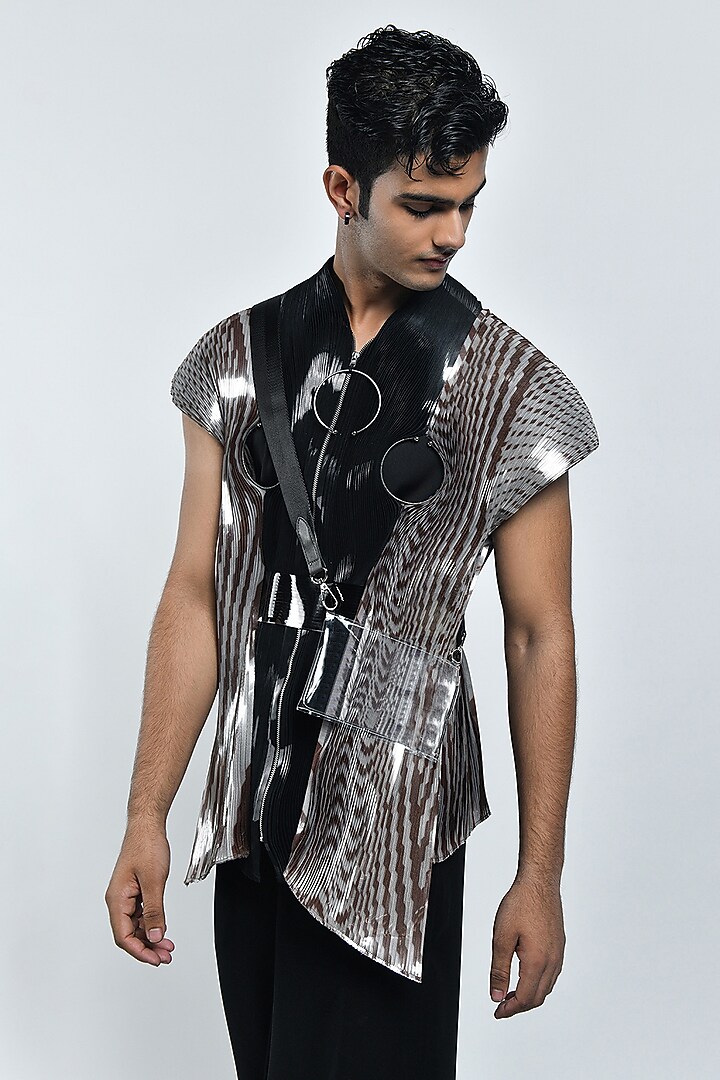Black Polymer Structured Hand-Moulded Shacket Set by Amit Aggarwal Men at Pernia's Pop Up Shop