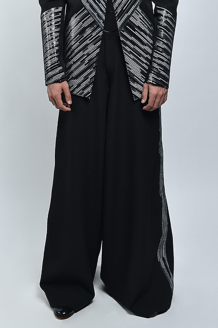 Black & Silver Metallic Polymer Structured Handwoven Jacket Set by Amit Aggarwal Men at Pernia's Pop Up Shop
