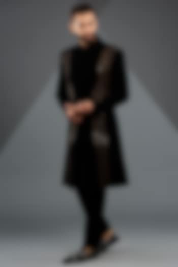 Black Velvet Corded Long Jacket Set by Amit Aggarwal Men at Pernia's Pop Up Shop