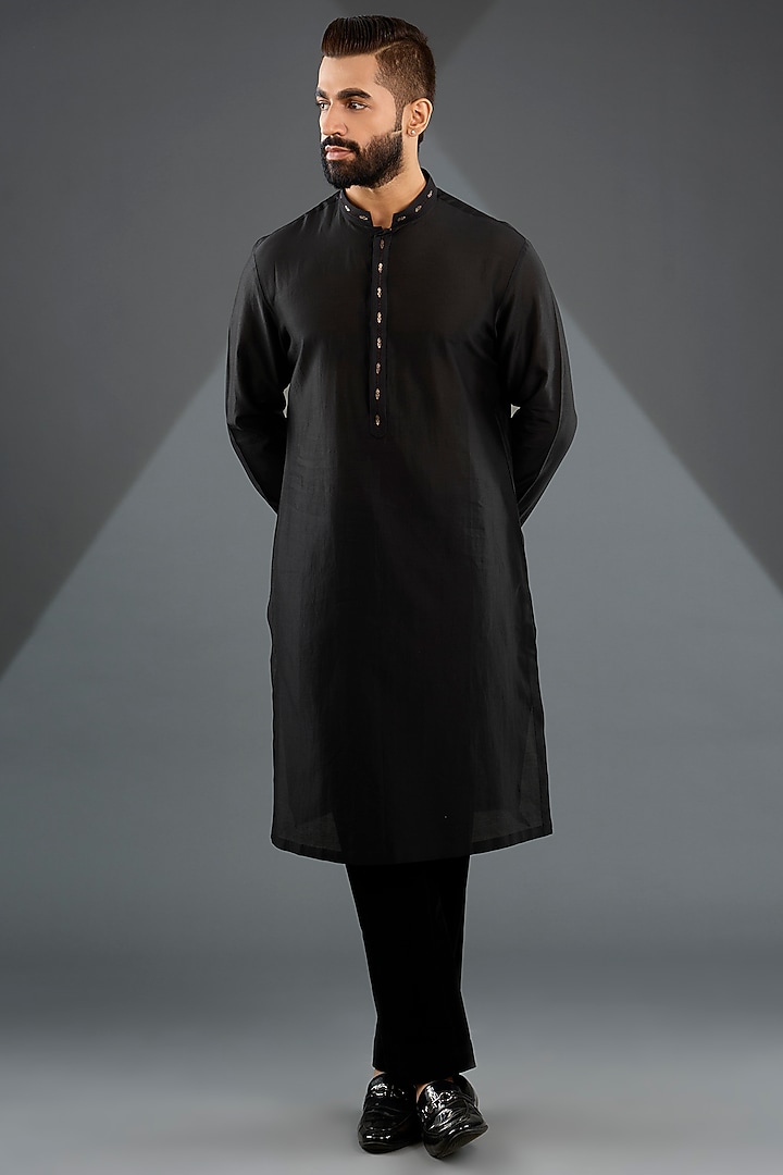 Black Velvet Corded Long Jacket Set by Amit Aggarwal Men at Pernia's Pop Up Shop