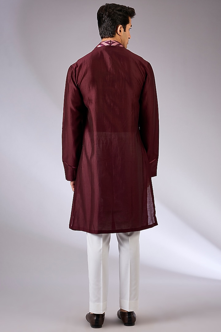 Plum Chanderi Silk & Tussar Silk Kurta Set by Amit Aggarwal Men at Pernia's Pop Up Shop