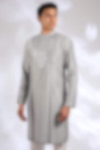 Steel-Colored Chanderi Silk & Tussar Kurta by Amit Aggarwal Men
