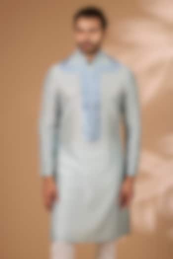 Ice Blue Chanderi Silk Kurta by Amit Aggarwal Men