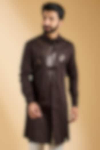 Brown Silk & Chanderi Kurta by Amit Aggarwal Men