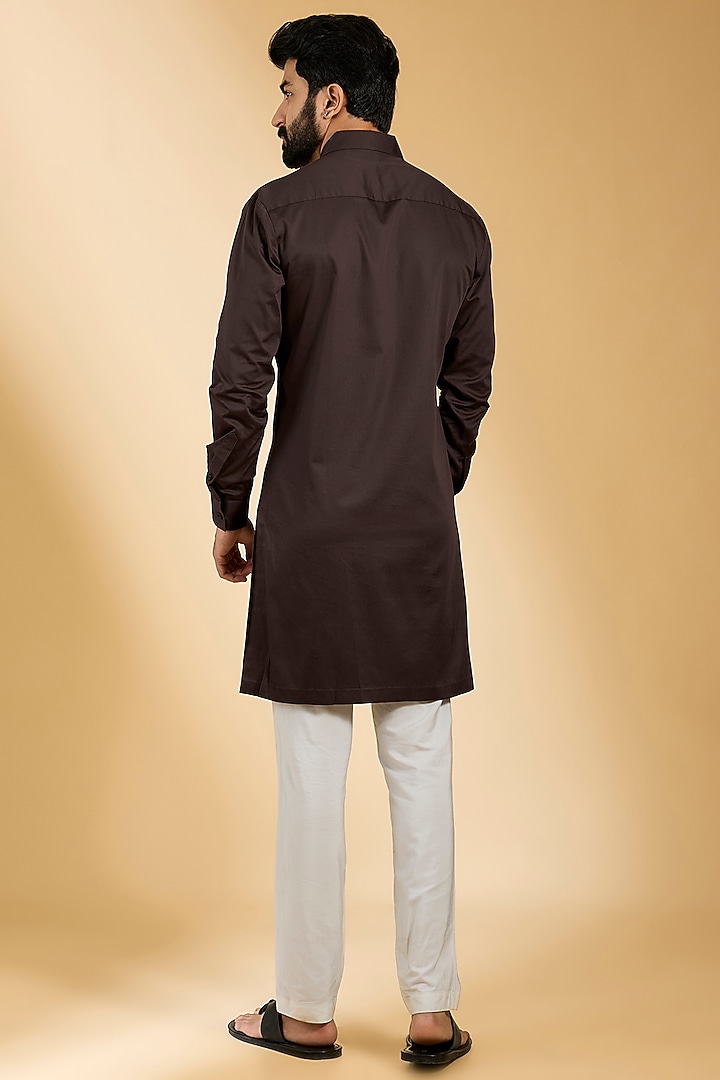 Brown Silk & Chanderi Kurta by Amit Aggarwal Men at Pernia's Pop Up Shop