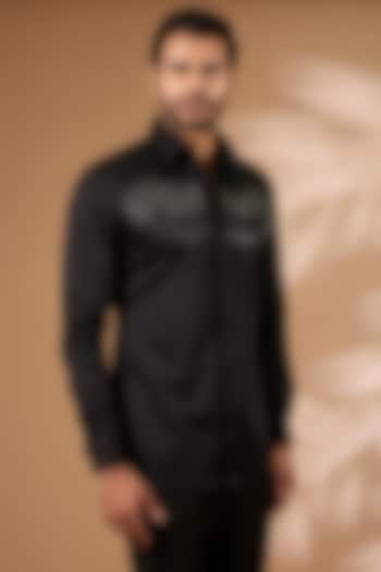 Black Satin Cotton Shirt by Amit Aggarwal Men