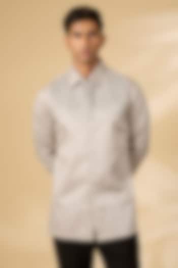 Grey Cotton Satin Shirt by Amit Aggarwal Men at Pernia's Pop Up Shop