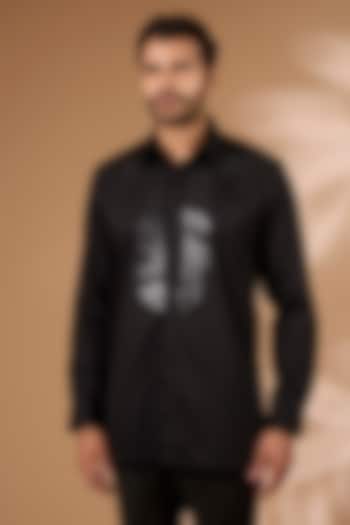 Black Satin Cotton Shirt by Amit Aggarwal Men