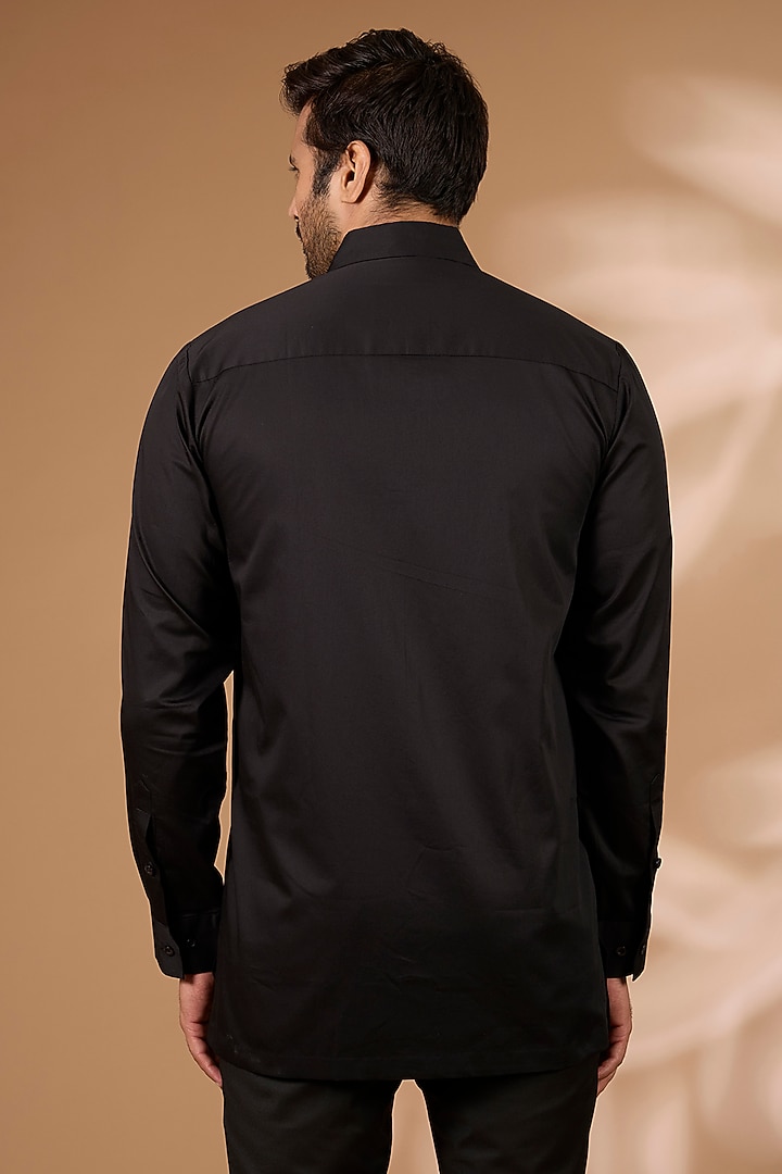 Black Satin Cotton Wedding Shirt by Amit Aggarwal Men at Pernia's Pop Up Shop