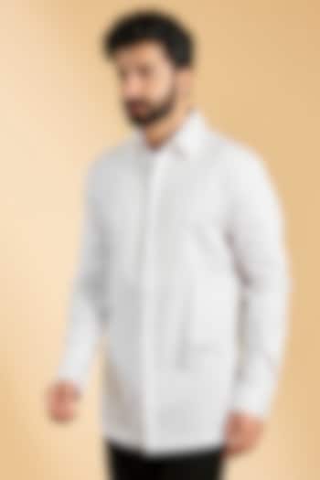 White Cotton Satin Shirt by Amit Aggarwal Men