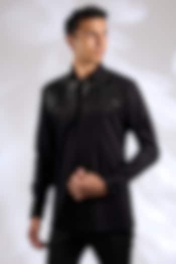 Black Satin Cotton Shirt by Amit Aggarwal Men