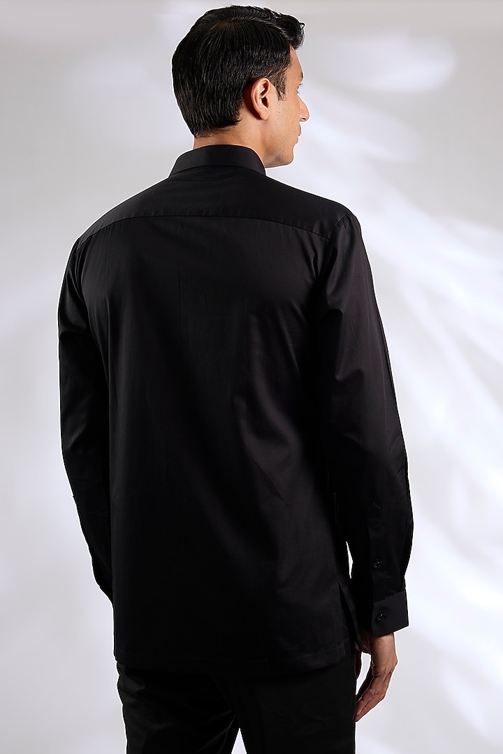Black Satin Cotton Wedding Shirt by Amit Aggarwal Men at Pernia's Pop Up Shop