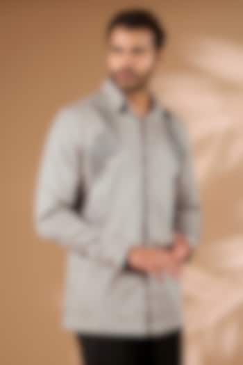 Grey Satin Cotton Shirt by Amit Aggarwal Men