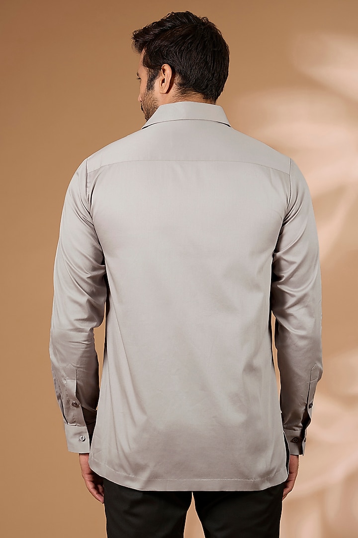 Grey Satin Cotton Wedding Shirt by Amit Aggarwal Men at Pernia's Pop Up Shop