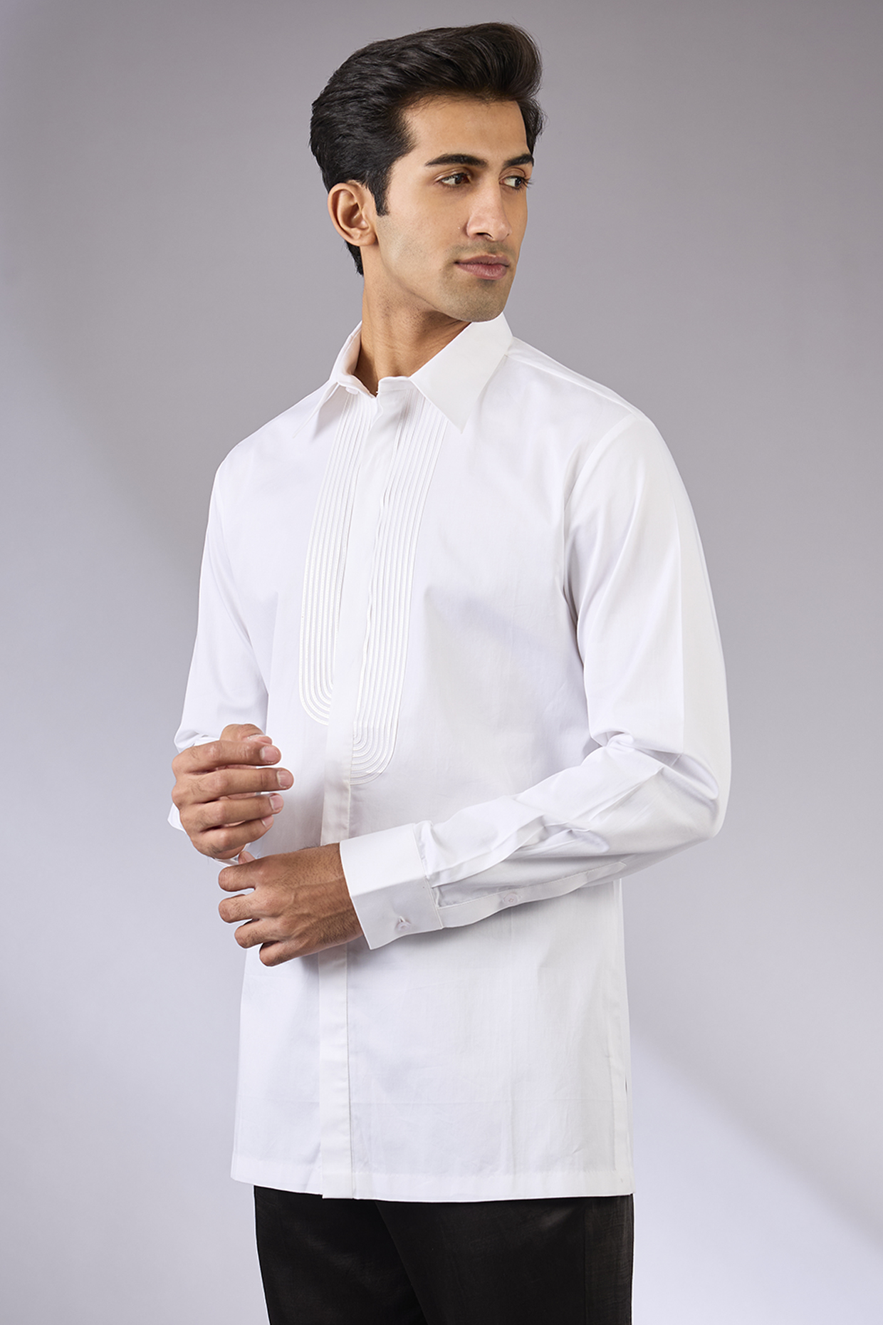 White Cotton Satin Shirt by Amit Aggarwal Men