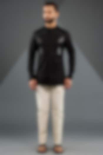 Black Satin Cotton Shirt by Amit Aggarwal Men