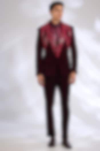 Plum Velvet Tuxedo Set by Amit Aggarwal Men