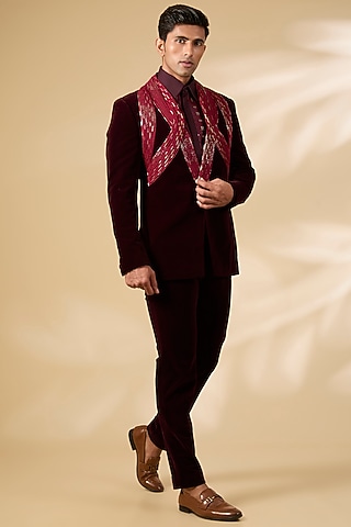 Plum Velvet Tuxedo Set by Amit Aggarwal Men