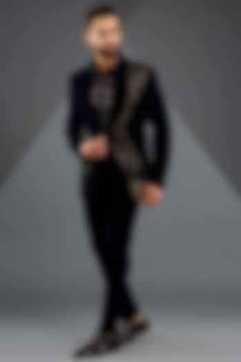 Ink Blue Velvet Tuxedo Set by Amit Aggarwal Men