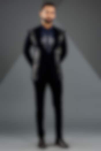 Ink Blue Velvet Tuxedo Set by Amit Aggarwal Men