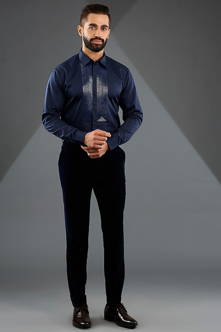 Ink Blue Velvet Tuxedo Set by Amit Aggarwal Men at Pernia's Pop Up Shop