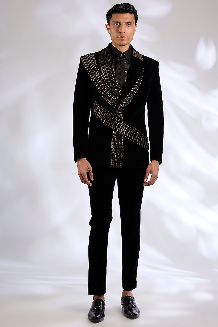 Black Velvet Tuxedo Set by Amit Aggarwal Men