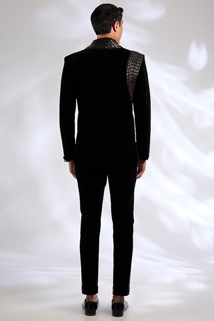 Black Velvet Tuxedo Set by Amit Aggarwal Men at Pernia's Pop Up Shop