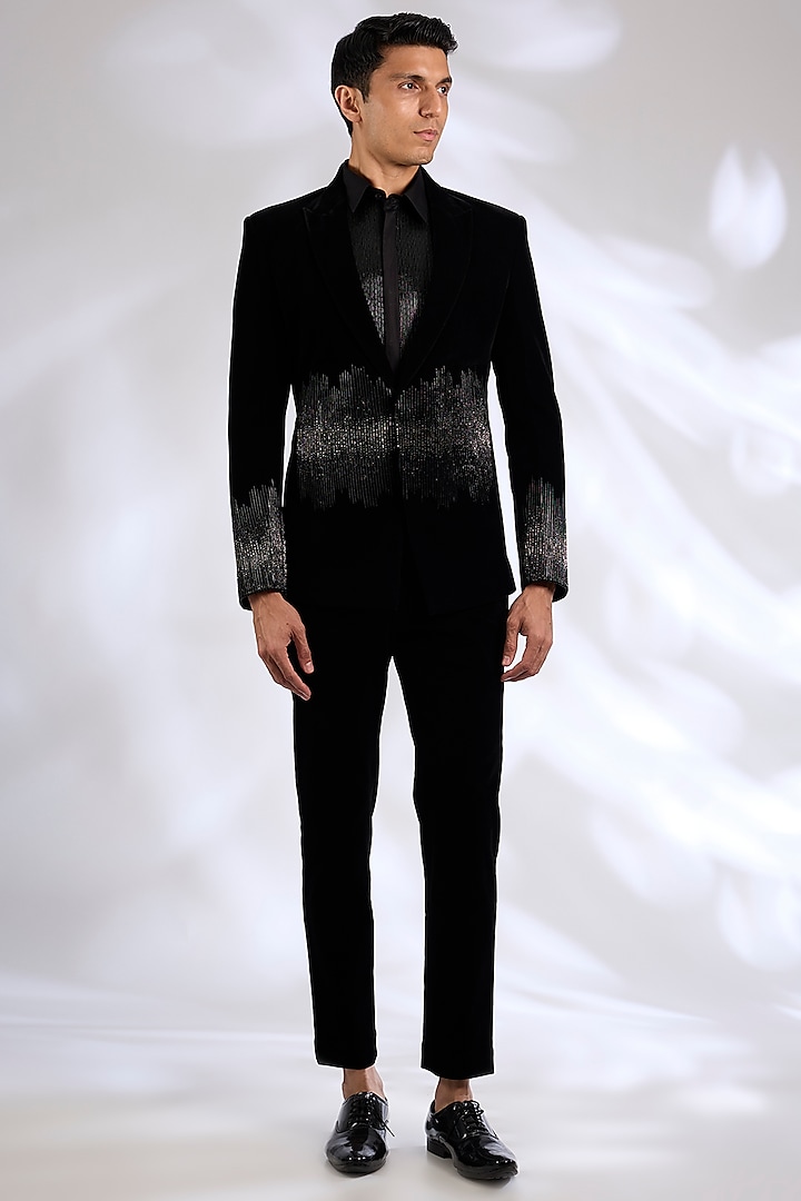 Black Velvet Tuxedo Set by Amit Aggarwal Men