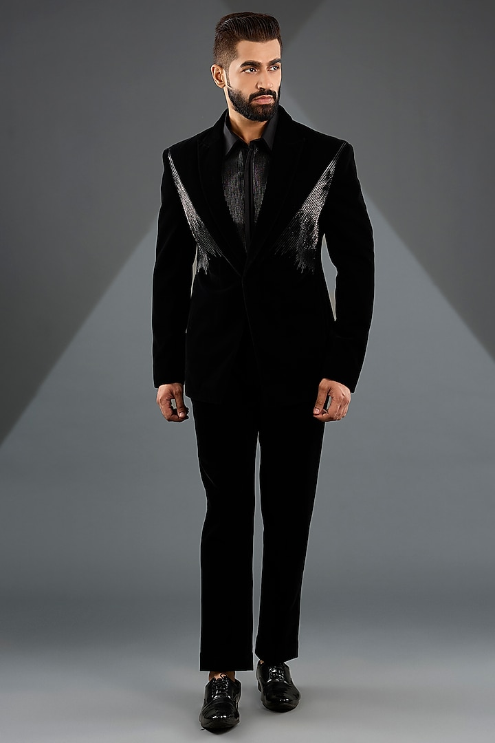 Black Velvet Tuxedo Set by Amit Aggarwal Men