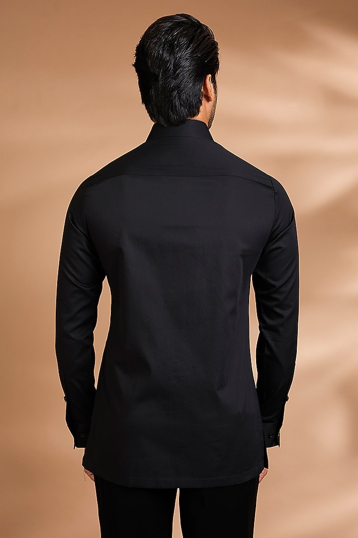 Black Cotton Satin Wedding Shirt by Amit Aggarwal Men at Pernia's Pop Up Shop