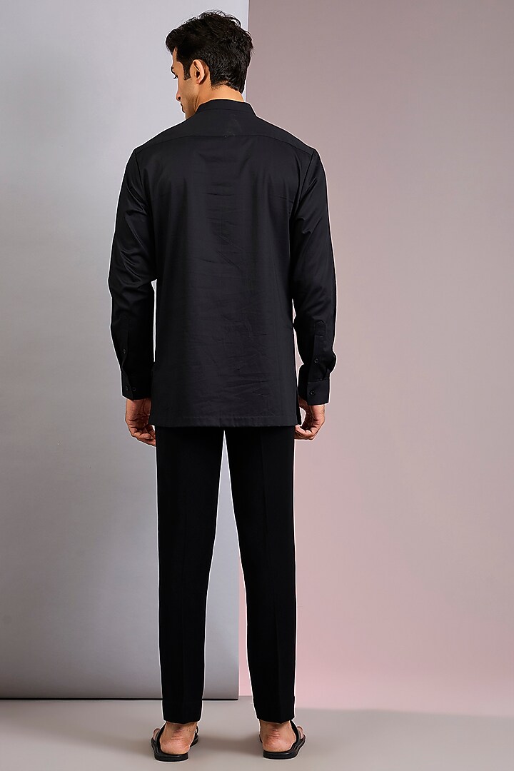 Black Cotton Satin Wedding Shirt by Amit Aggarwal Men at Pernia's Pop Up Shop
